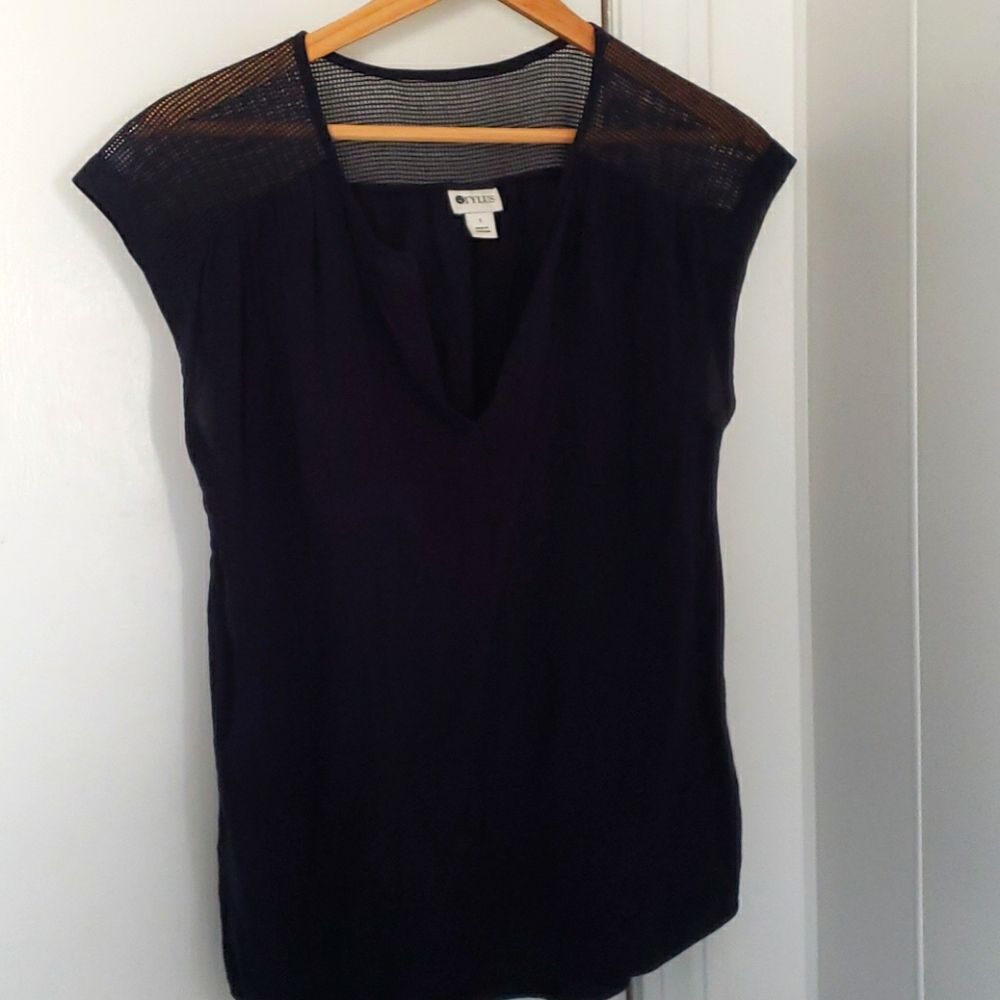 Navy top with mesh lace shoulders - Picture 1 of 6